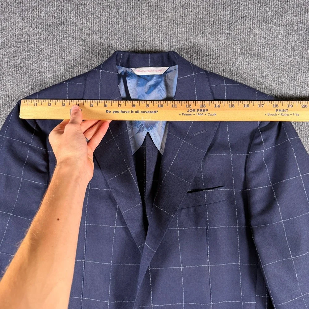 Samuelsohn SB Bristol Suit 41L Blue Windowpane Plaid Loro Piana Wool Pockets